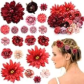 21 Pcs Flower Hair Clips, Silk Fabric Realistic 3D Rose Claw Clip Hairpins for Women Multiple Elegant Designs Boho Wedding Beach Party Brooch Pin Hair Accessories Valentines day Gift(Red Series)