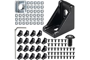 BELLA BAYS 20Sets 2020 Aluminum Extrusion Connector 2028 Corner Bracket Black Accessories for 6mm Slot Aluminum Extrusion Profile with 40pcs Sliding T Nuts 40pcs Hex Socket Cap Screw Bolts 1pc Wrench