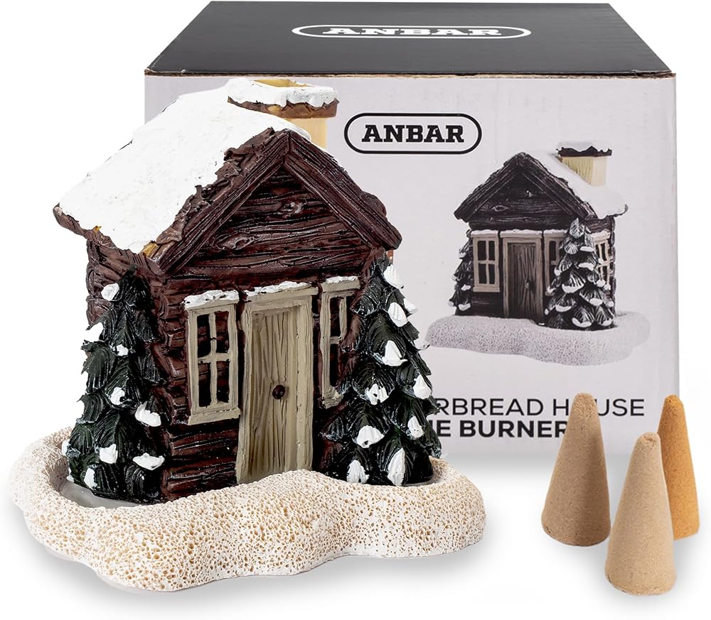 Anbar Backflow Incense Cone Burner Log Cabin Gingerbread House