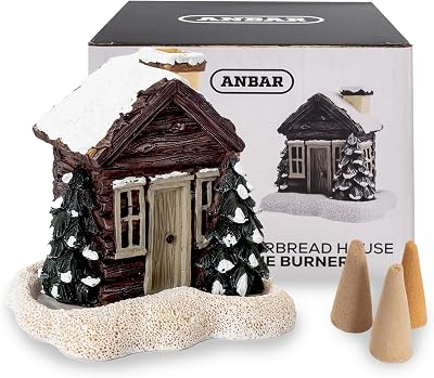 Anbar Backflow Incense Cone Burner Log Cabin Gingerbread House