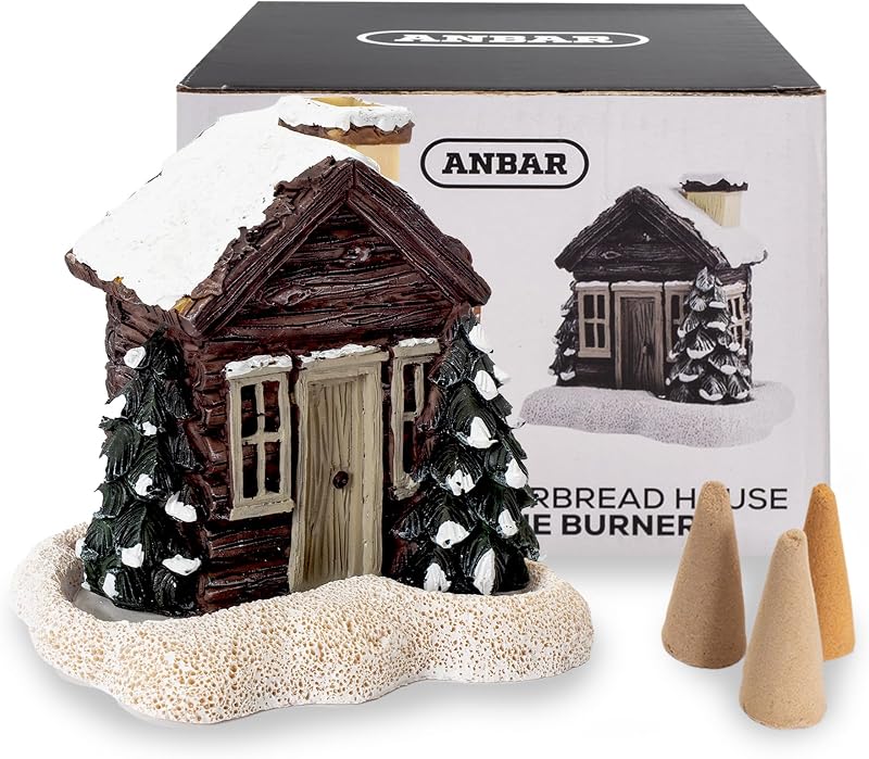 Anbar Backflow Incense Cone Burner Log Cabin Gingerbread House
