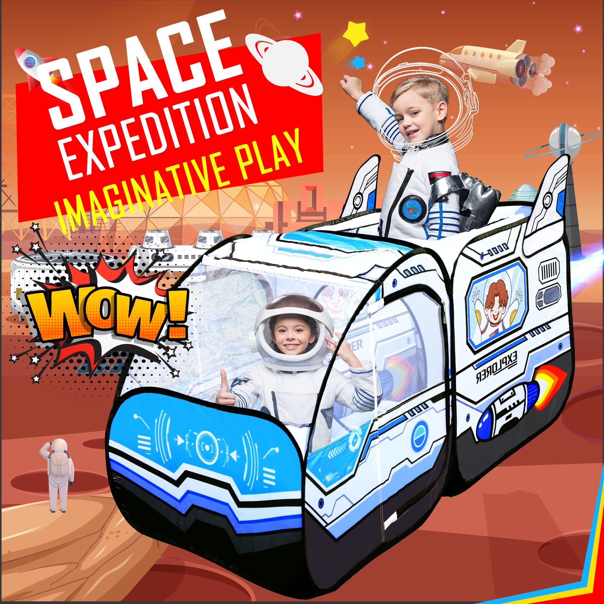 Kids Pop Up Play Tent - Spaceship Indoor Outdoor Rocket Ship Playhouse Games Party Foldable Tent Birthday Toy for Boys Girls Toddler