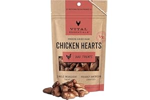 Vital Essentials Single Ingredient Chicken Hearts Dog Treats, 1.9 oz | Freeze-Dried Raw | Premium Quality High Protein Training Treats | Grain Free, Gluten Free, Filler Free