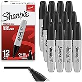 Sharpie Permanent Markers, Chisel Tip, Black, 12 Count