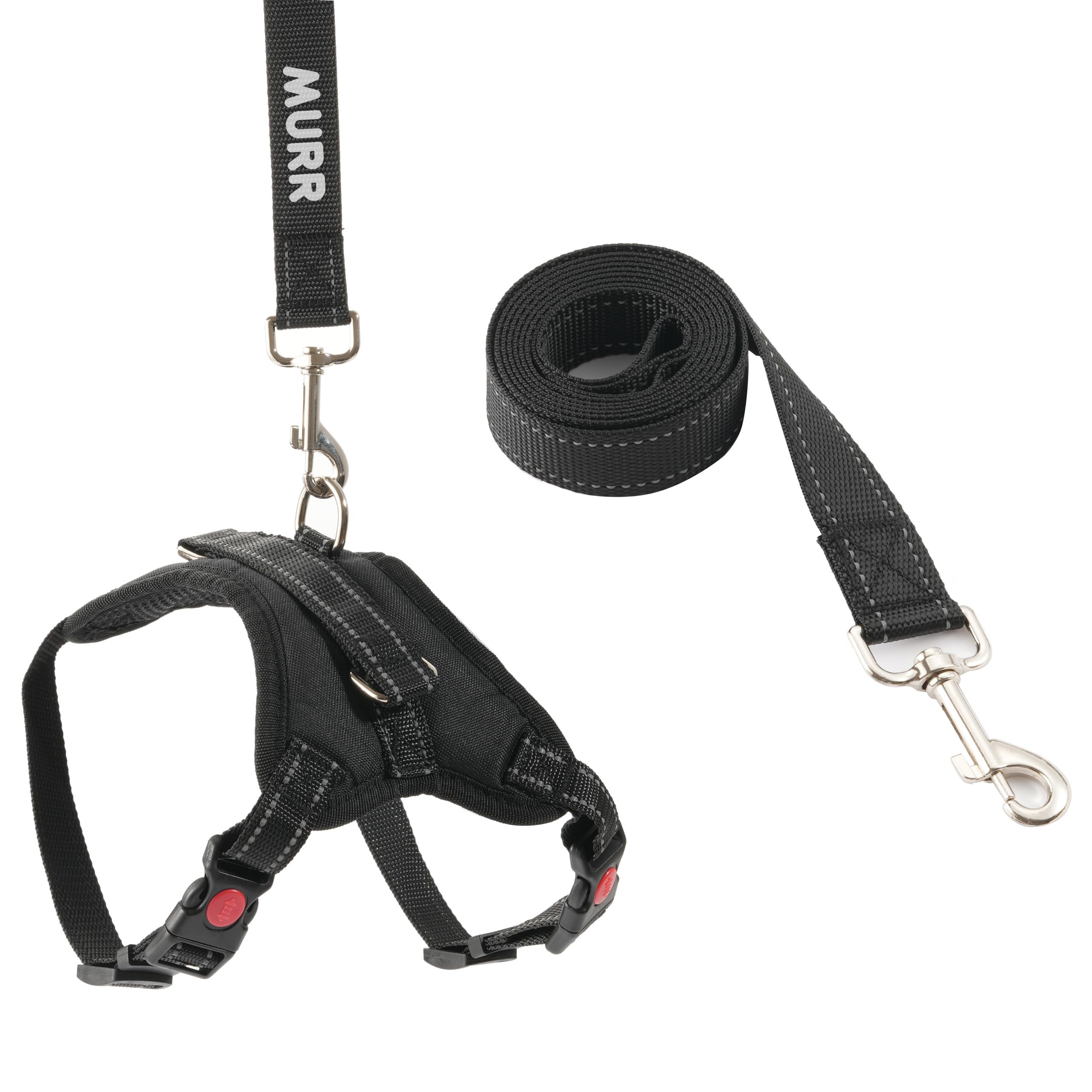 Small dog harness no pull, puppy harness with lead, reflective adjustable harness for small dogs, breathable dog harness and leash set, black