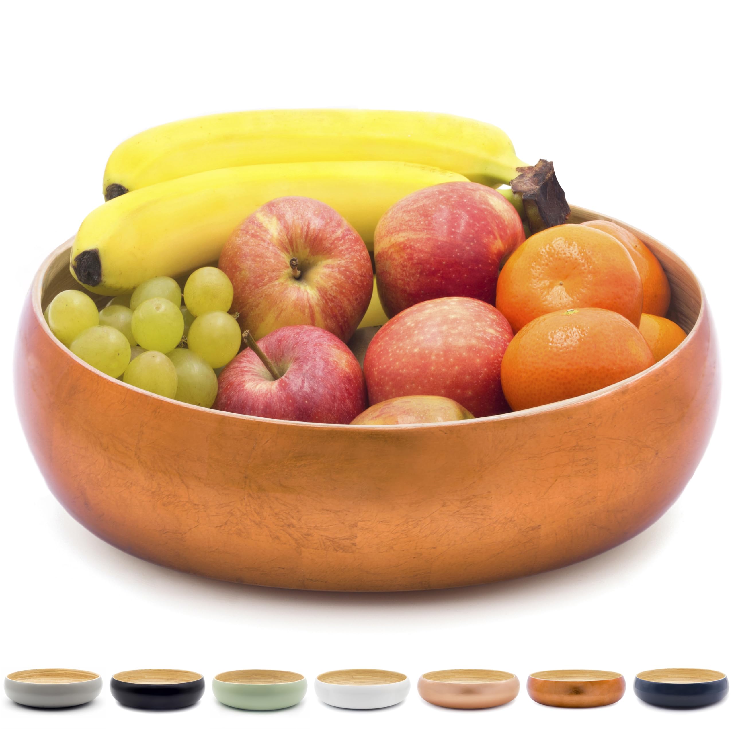 Dehaus® Large Bamboo Fruit Bowl - 30cm, Copper Gold Leaf - Wooden Salad Serving Bowl - Fruit Basket for Kitchen or Bread Basket - Table Centrepiece Decoration - Home & Kitchen Tableware Accessories