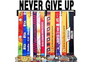 Goutoports Medal Hanger Display Rack - Personalized Award Ribbon Organizer for Sports Race Runner Gymnastics Plaques Hanger for Wall Mount Hold Up 60 Medal for Athlete - Never Give Up