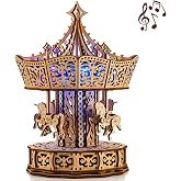 Wood Trick Parisian Carousel 3D Wooden Puzzles for Adults to Build | [440 Parts] Rotating Music Box w/ Backlit - Engineering DIY Wooden Model Kit for Adults to Build