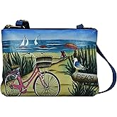 Anna by Anuschka Women's Original Genuine Leather Hand-Painted Leather Small Zip Around Crossbody - Leather Handbag for Women