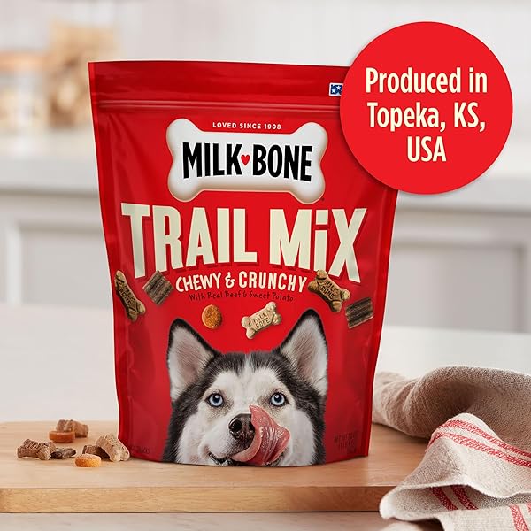 MILK-BONE TRAIL MIX CHEWY & CRUNCHY DOG TREATS, REAL BEEF & SWEET POTATO, 20 OUNCE