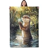 UNDAHIS Cute Otter Blanket, Soft Warm Cozy Whimsical Cartoon Animal Throw Blanket Gifts for Adults Kids Women, Lightweight Fuzzy Comfy Flannel Blankets for Couch, Travel, Bed, House Decor 60×50 Inch