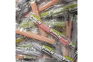 Sour Punch Twists Bulk 144 Pieces (2LBS) 3" Individually Wrapped Candy, Blue Raspberry, Cherry, Strawberry & Apple flavored Candy Straws - Packed by Snackadilly