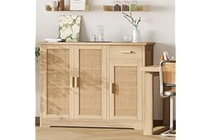Irontar Rattan Sideboard Cabinet with Storage, Sideboard Buffet Cabinet with Doors, Kitchen Storage Cabinet with Drawer, Coffee Bar, Accent Console Table for Living Room, Hallway, Natural CWG010M