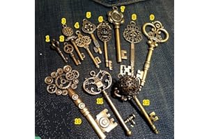bouti1583 Vintage Skeleton Keys Charm Set Royal Key in Antique Bronze Pack of 12 Keys, 12 Different Style, No Repeat