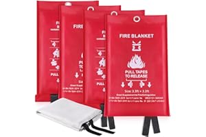KITOSUN Fire Blanket for Kitchen Home Emergency - Fiberglass Blankets Fire Survival Suspension Flames Retardant Extinguisher Great for Stove Car Garage Office Camping Caravan BBQ Safety (4-Pack)
