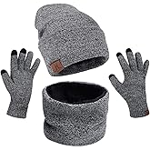 MAYLISACC 3 Pcs Knit Beanie Hat Scarf and Glove Set for Men and Women, Winter Caps Neck Warmer with Touchscreen Gloves