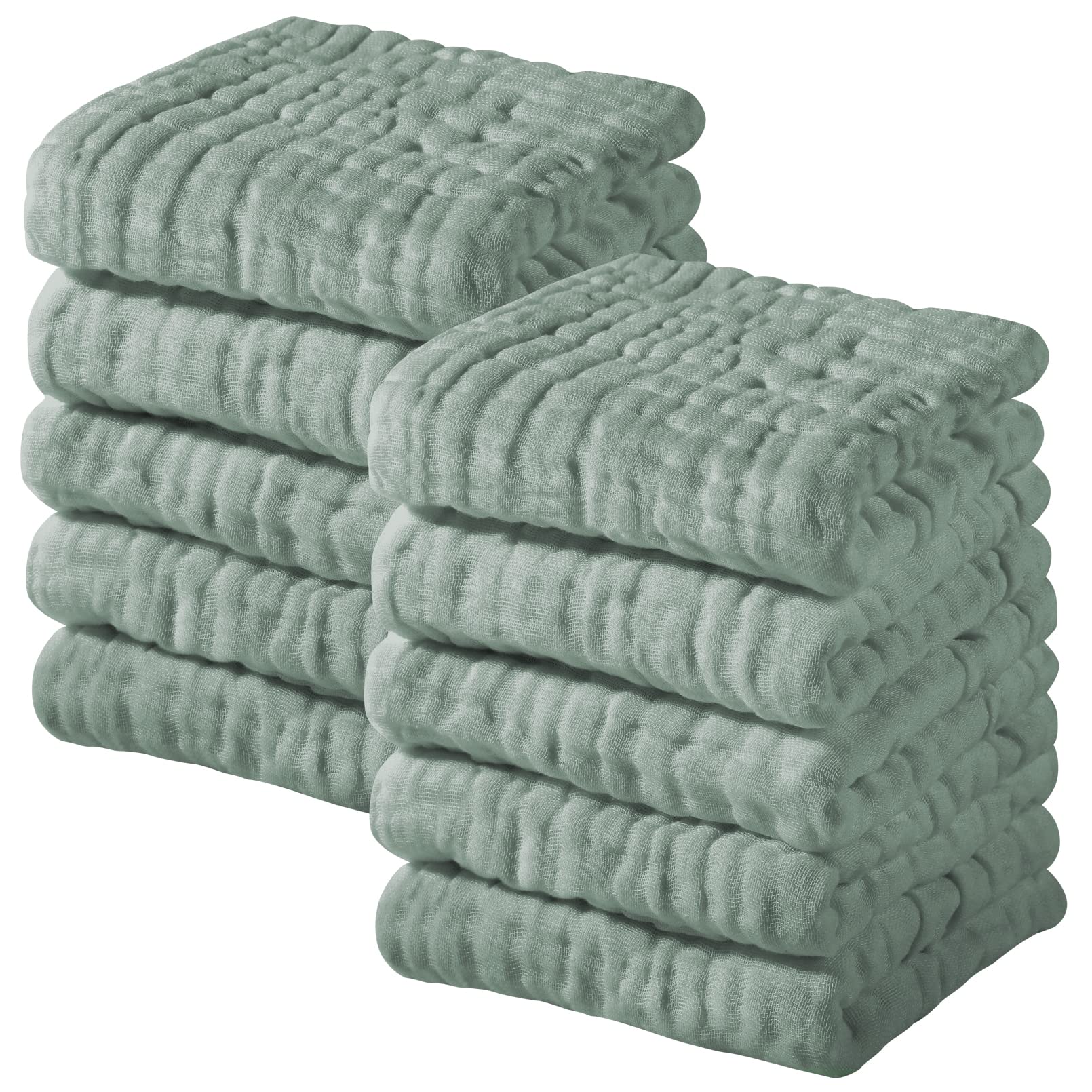 Photo 1 of Yoofoss Muslin Baby Washcloths 100% Organic Cotton Face Towels 10 Pack Wash Cloths for Baby 12x12in Soft and Absorbent Baby Wipes (Dark Green)