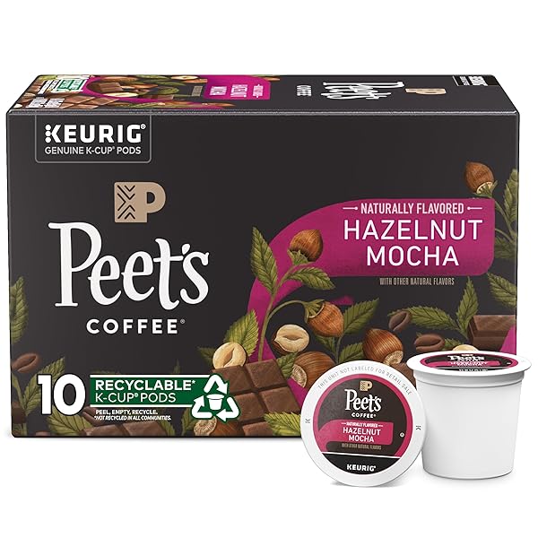 PEET’S COFFEE, FLAVORED LIGHT ROAST KEURIG K-CUP PODS – HAZELNUT MOCHA 10 COUNT (1 BOX OF 10 K-CUP PODS)