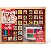 Melissa & Doug Wooden Stamp Set, Favorite Things - 26 Wooden Stamps, 4-Color Stamp Pad
