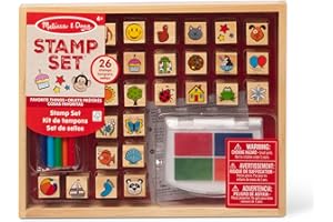 Melissa & Doug Wooden Stamp Set, Favorite Things - 26 Wooden Stamps, 4-Color Stamp Pad