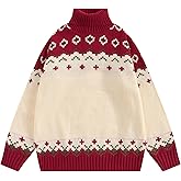 Aelfric Eden Womens Graphic Sweaters Color Blocking Knit Flowes Vintage Oversized Crewneck Pullover Long Sleeve Tops