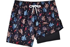 CKIVTNO Mens 5.5 inch Printed Short Swim Trunks Compression Liner Quick Dry Swimwear Bathing Suits Boardshorts Beach Wear