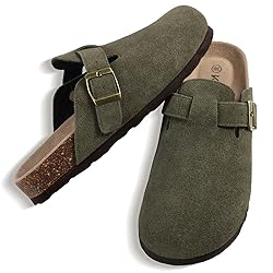 KIDMI Women's Genuine Suede Clogs Cork Footbed
