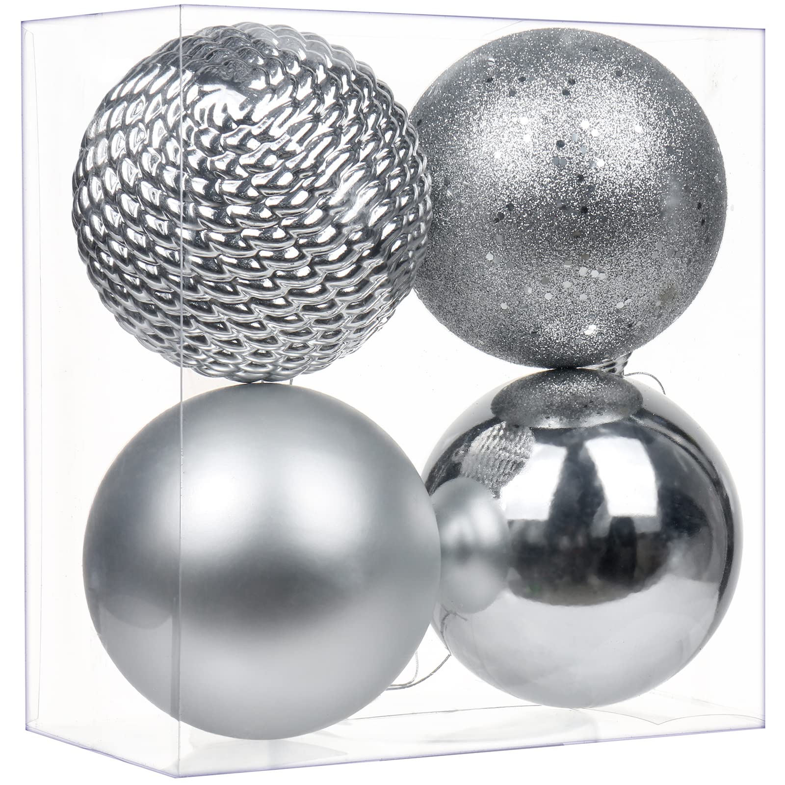 Briful 12CM Large Christmas Baubles, 4 PCS 4.7" Xmas Tree Decorations Silver Christmas Bauble Decorations Hanging Ornaments for Home Festival Decor Xmas Gifts