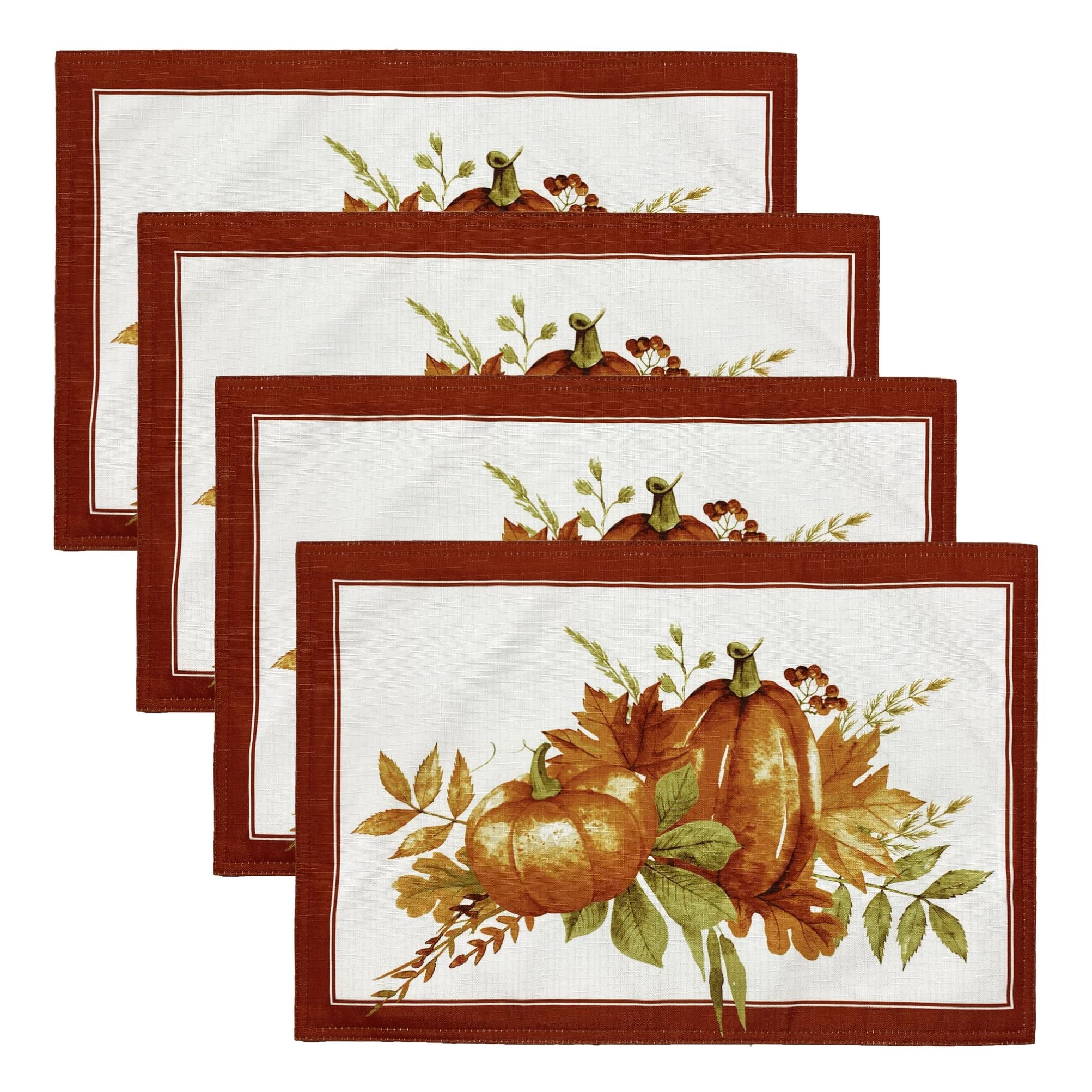 Elrene Home Fashions Autumn Pumpkin Grove Placemat, 13"x19" (Set of 4, Multi Color