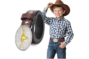 BELTROAD Kids Western Belt for Boys Girls Embossed Cowboy Cowgirl Genuine Leather Kid Western Buckle Belts for Jeans Gifts