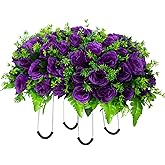 Artificial Headstone Flower Saddle, Cemetery Flowers for Grave, Cemetery Saddles for Headstones, Memorial Grave Flowers for Tombstone Decoration (Purple)