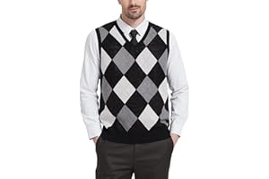 Kallspin Men's Argyle Vest Sweater Wool Blend V-Neck Sleeveless Pullover Sweater