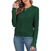 ZAFUL Women's Cable Knit Sweaters Crew Neck Long Sleeve Solid Vintage Casual Pullover Sweater 2024 Fall Chunky Jumper Tops