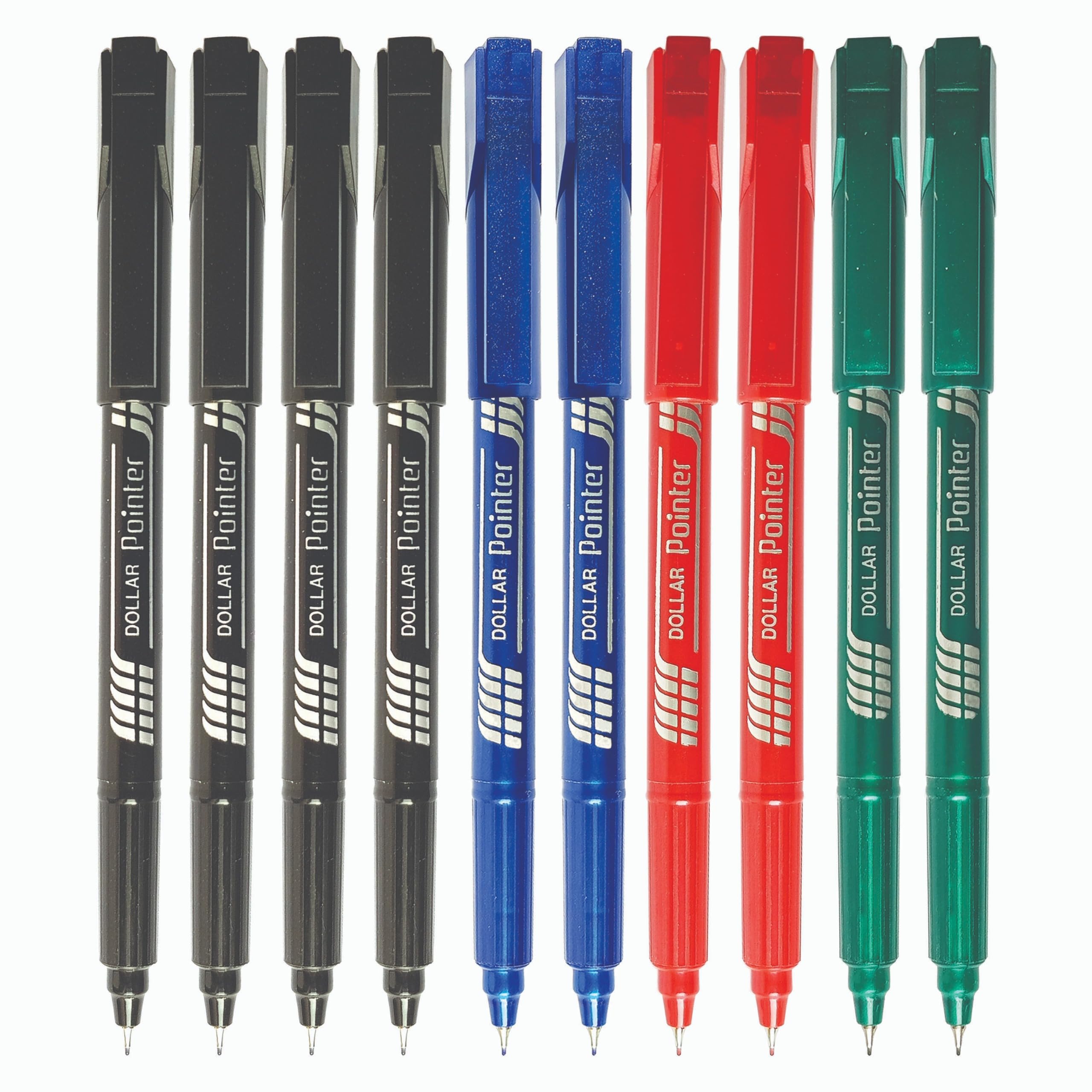 DOLLAR Fineliner Pens, 4 x BLACK 2 x BLUE 2 x RED 2 x GREEN, 0.3mm Ultra Fine Felt Tip, Pack of 10, Precise Writing, Write Draw Sketch Colour Fine Line Pens