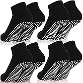Jspupifip 4 Pairs Non Slip Yoga Socks with Grips for Women Men Pilates Grippy Socks Cotton Barre Hospital Home
