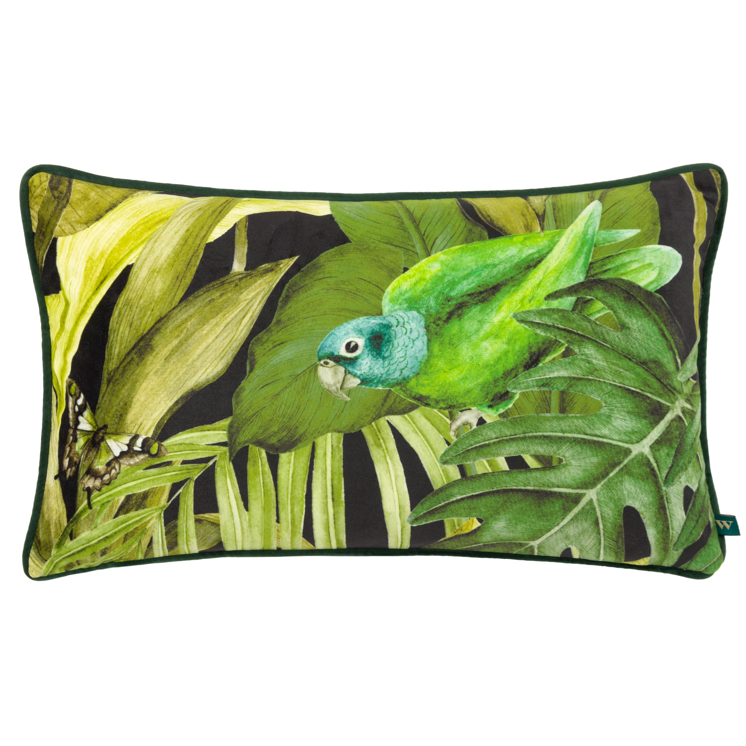 furn. Wylder Tropics Psitta Velvet Piped Feather Filled Cushion