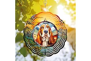 64DECALS 64memory Basset Hound Wind Spinner, Basset Hound Dog Wind Spinner Hanging for Yard and Garden, Unique Gift Wind Spinner, 3D Hanging Wind Spinner Outdoor, Cute Basset Hound Wind Spinner