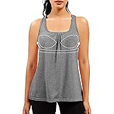Work Out Tank Tops for Women Racerback Gym Yoga Athletic Top Round Neck Built in Bra