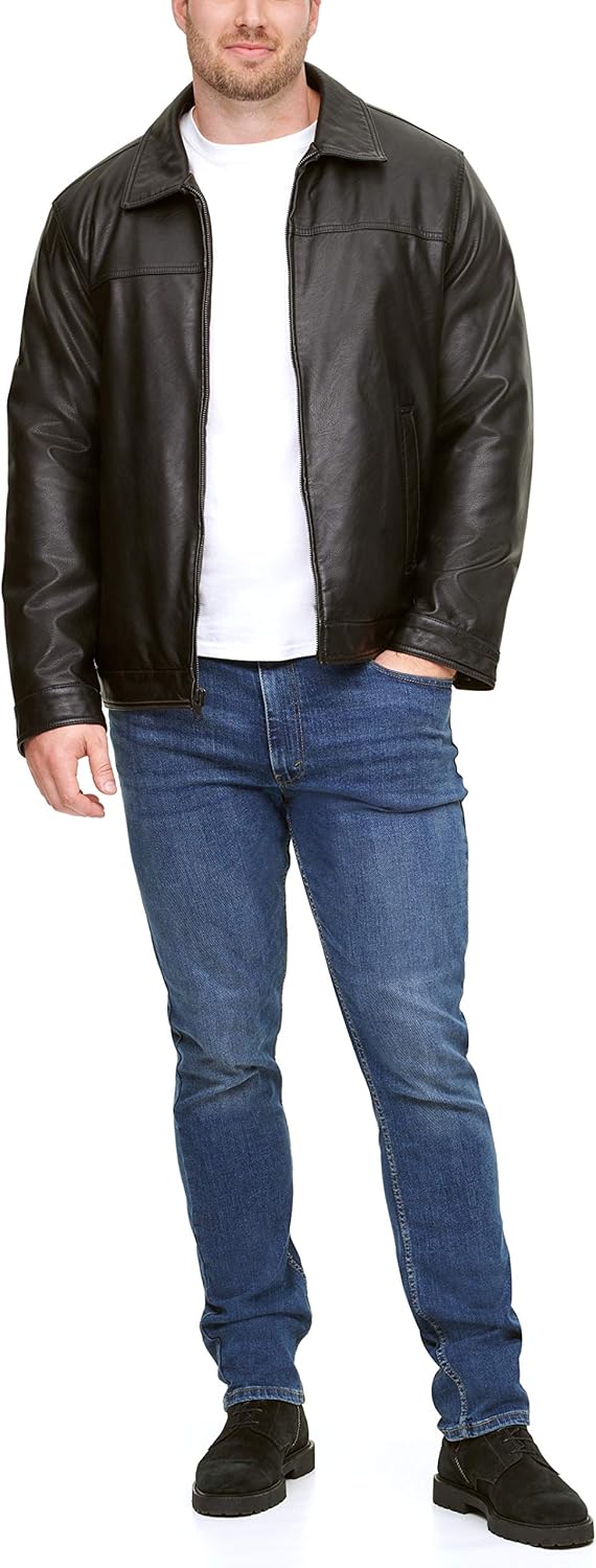 Tommy Hilfiger mens Classic Faux Leather Jacket, Black, XX-Large Tall US: Clothing