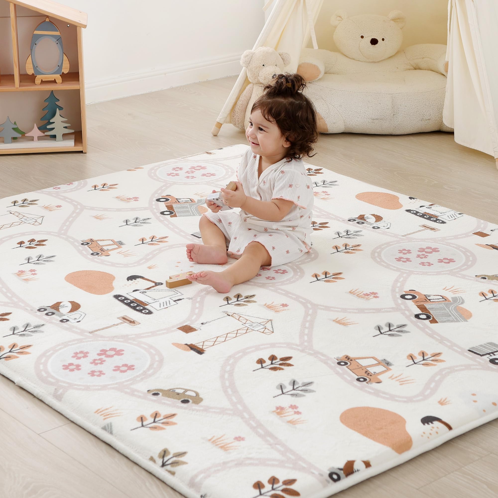 Photo 1 of 1.3" Thick Educational Baby Floor Play Mat 50x 50, Basic Padded Memory Foam Mat, Non-Slip Plush Playmat for Nursery Playroom Classroom (Car)