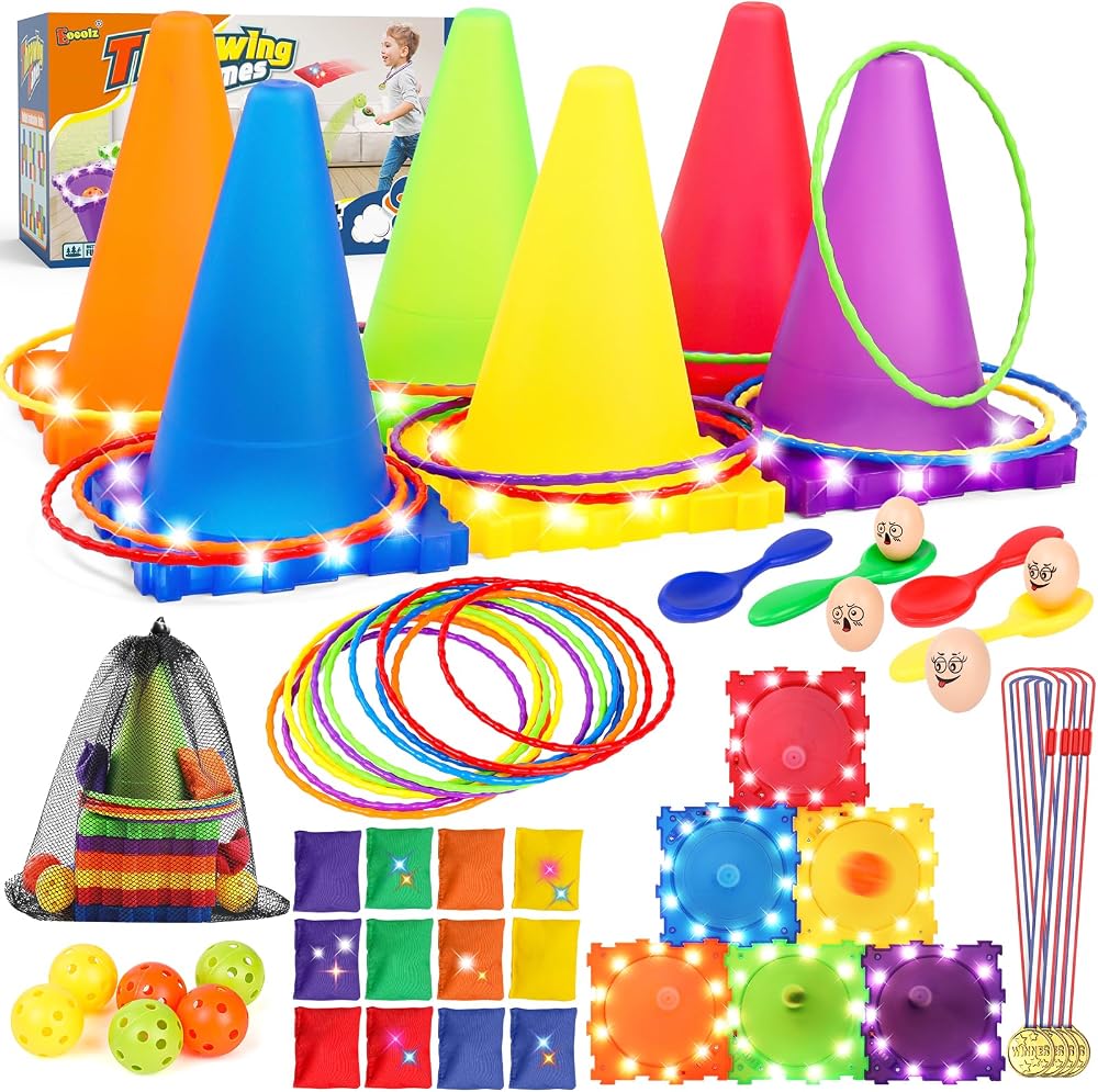 Eocolz 49PCS Carnival Game Set LED Cones Ring Toss Bean Bags Kids Outdoor