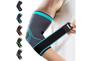 Rakiie Elbow Support Brace for Men and Women, 2 Pack Elbow Compression Sleeve, Elbow Brace for Tendonitis and Tennis Elbow, Elbow Sleeve Reduce Joint Pain for Tennis, Golfer, Workouts Blue (L)