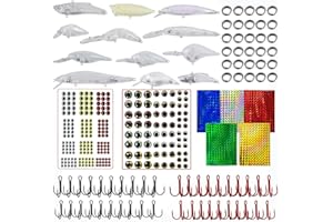 JSHANMEI Unpainted Fishing Lures Making Kit DIY Blank Lures Crankbaits Minnow Jerkbait Hard Bait Set with Treble Hooks, Split Rings, Lure Eyes, Lure Stickers Lure Making Supplies Make Your Own Fishing Lures