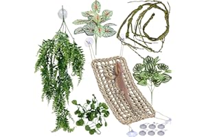 Reptile Plants for Bearded Dragon Tank Accessories, Terrarium Plant Artificial Decor for Snake Cage, Fake Plant for Leopard G