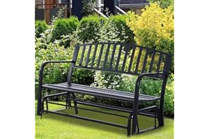 PAYHERE Outdoor Glider Swing, Garden Bench with Cast Iron Seat & Armrests, Steel Frame - 50" wide, for Porch, Deck