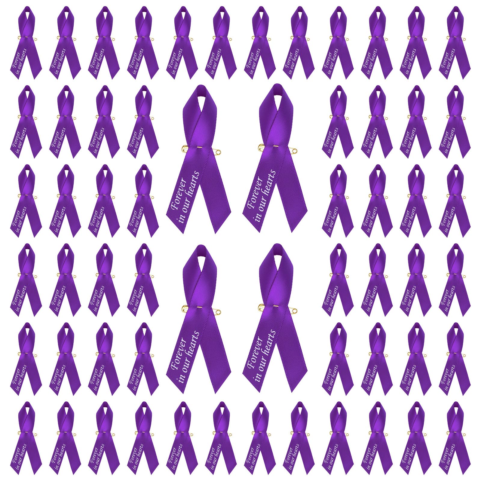 WANDIC 200pcs Purple Ribbon Pins Alzheimer's Disease Awareness Badges Domestic Violence Brooch Memorial Ribbon Pins Forever in Our Hearts Badges for Funeral Mourning Event Bereavement Remembrance