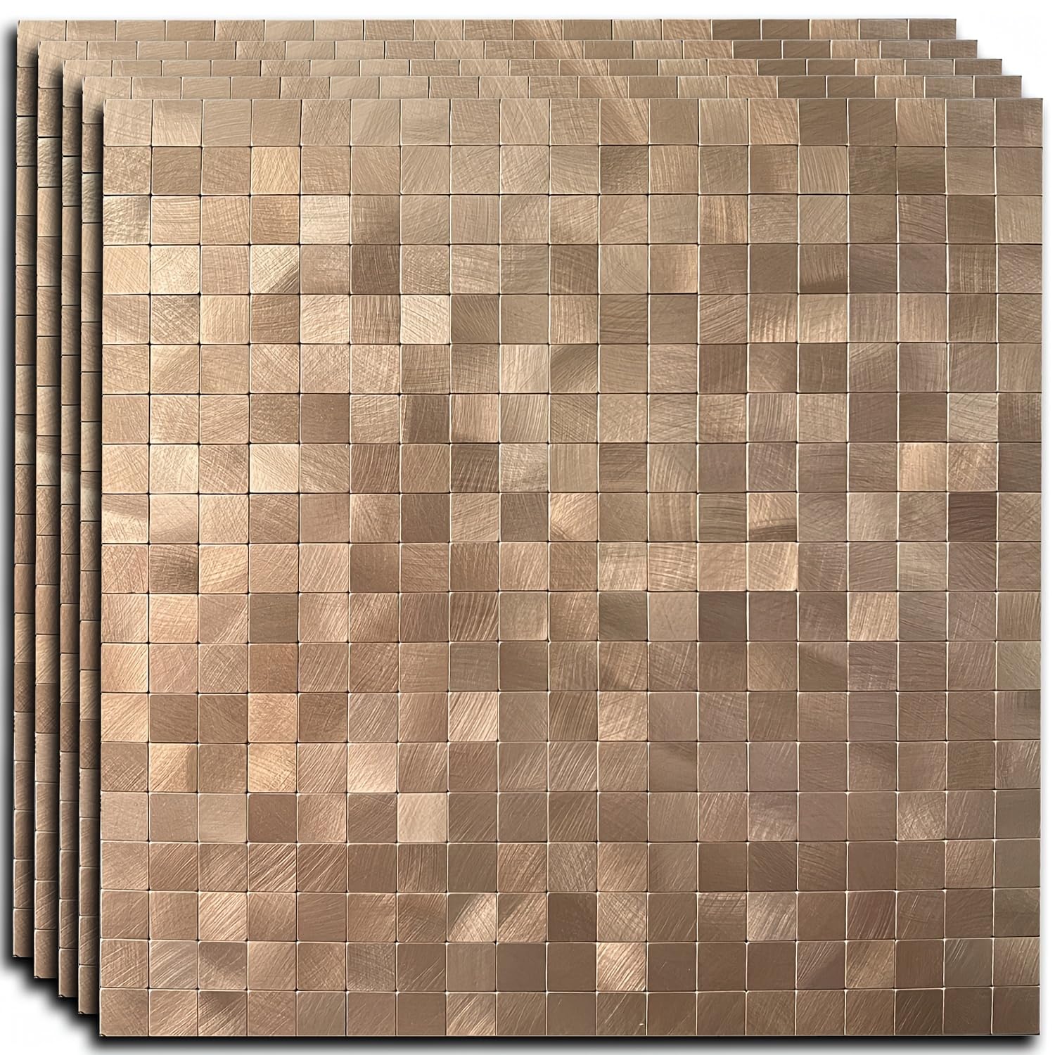 View 1 of 10pcs Peel & Stick Aluminum Composite Mosaic Wall Stickers - Waterproof, Heat-Resistant, Self-Adhesive Tiles for Bathroom, Kitchen, Living Room (10, Copper)