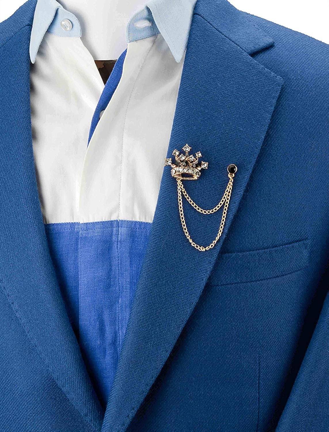 Brooch Lapel Pin for Men Crystal Retro Crown Badge with Hanging Chain Lapel Pin Badge Coat Suit Wedding Gift Party Shirt Collar Accessories - Image 3