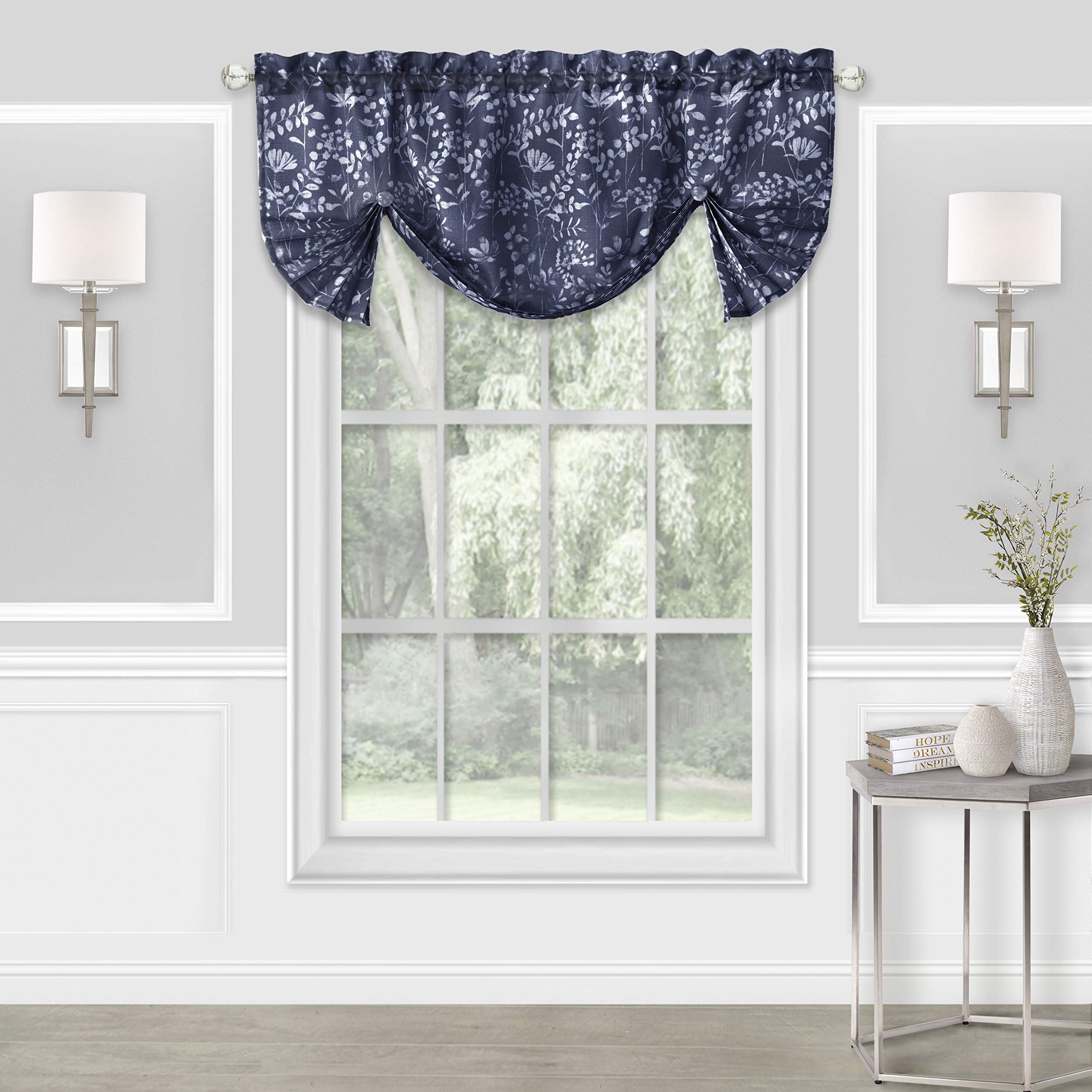 Achim Home Furnishings, Charlotte Navy Blue Pencil Pleat Window Curtain 52" x 17"