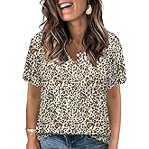 VISLILY Womens-Plus-Size-Summer-Tops Trendy V Neck T Shirts Casual Pleated Short Sleeve Dressy Blouses Tunics Cute Tee XL-5XL